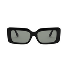 Brooks - Polished Black by KayTran Eyewear: black rectangular sunglasses with thick frames, seen from the front.