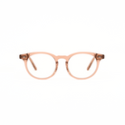Bailey - Sienna by KayTran Eyewear: round, light brown frames with clear lenses on a white background.