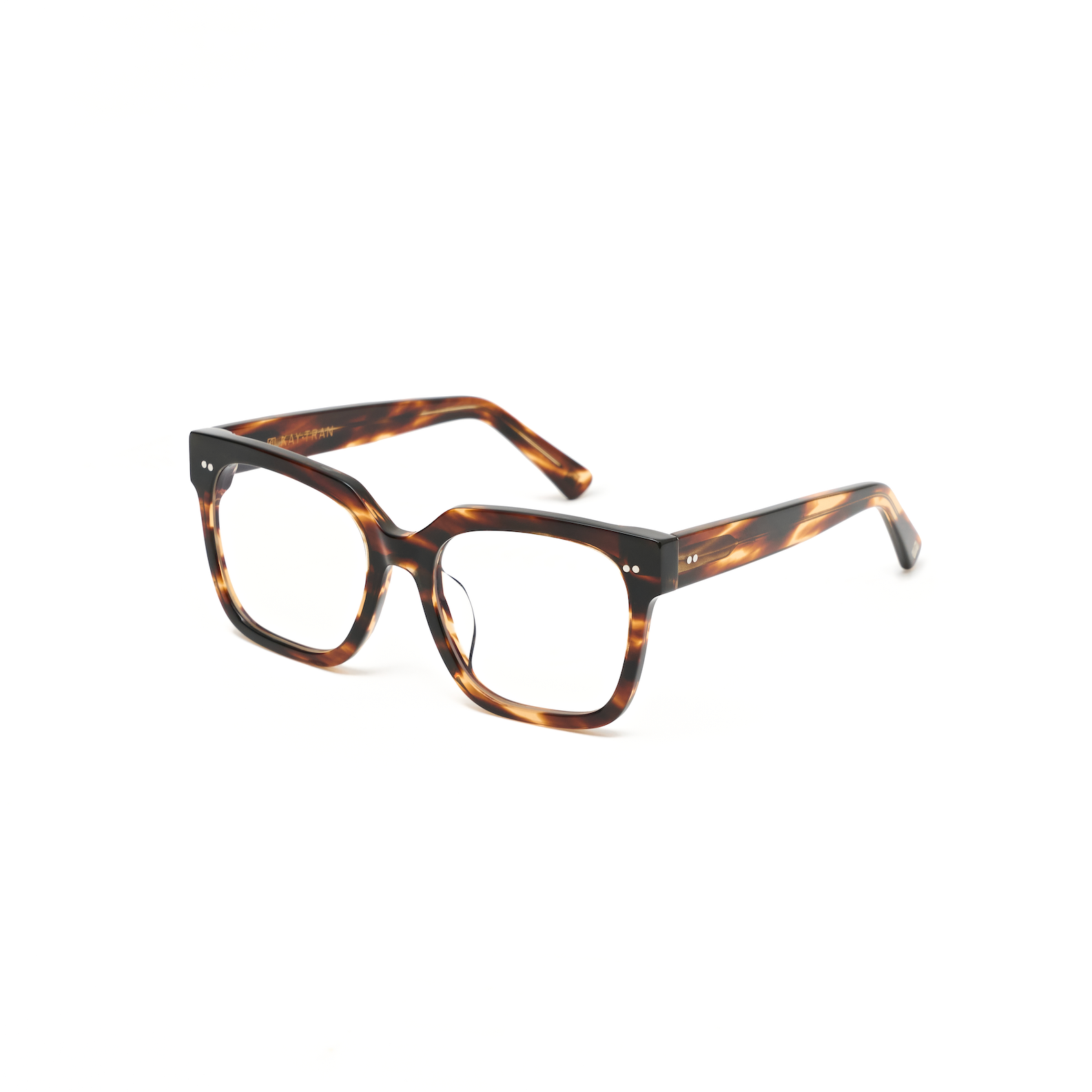 Andy - Amber Honey square-frame eyeglasses by KayTran Eyewear with clear lenses on a plain white background.