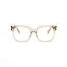 Andy - Sand square eyeglasses by KayTran Eyewear, clear frames and lenses, shown front-facing on white background.