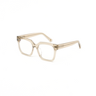 Andy - Sand by KayTran Eyewear: clear, rectangular eyeglasses with thick beige-tinted frames on a white background.