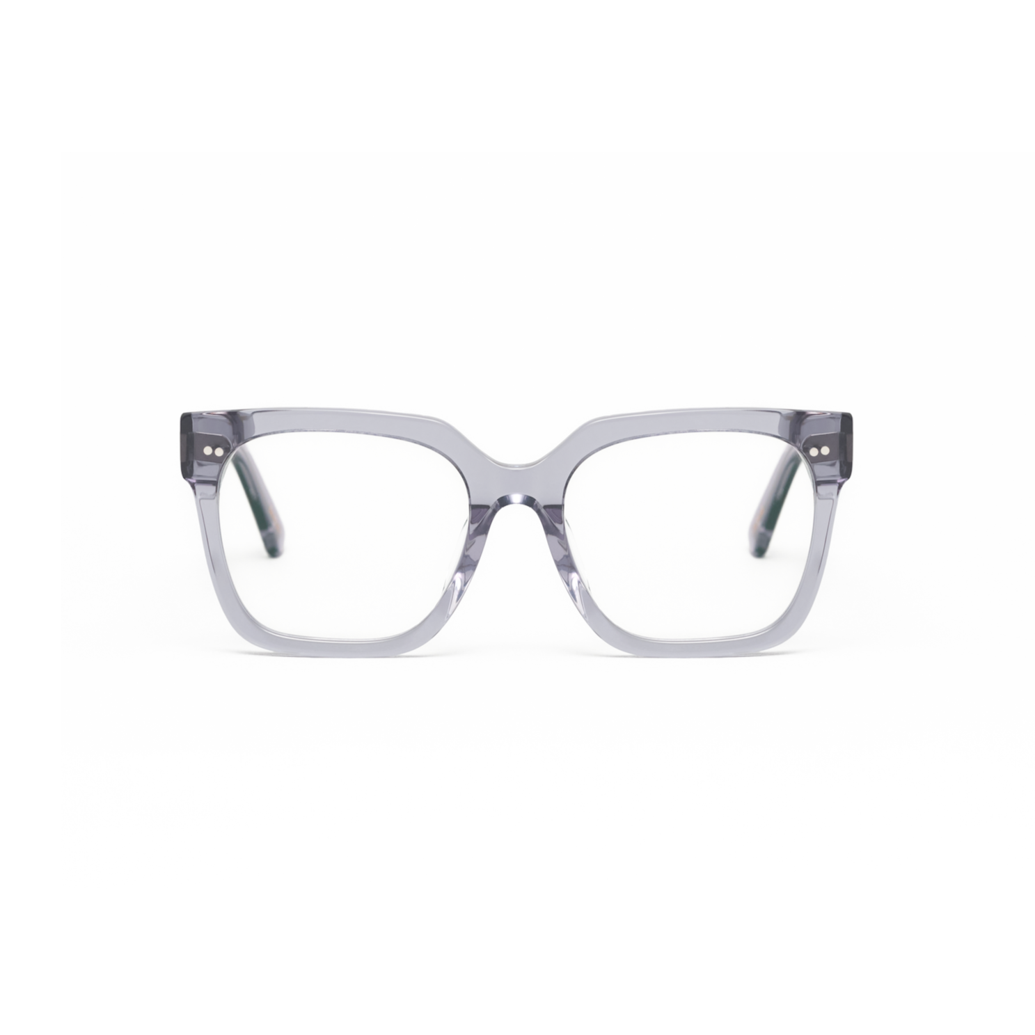 Andy - Folkstone Grey by KayTran Eyewear: clear gray square thick-frame eyeglasses shown from the front on white.