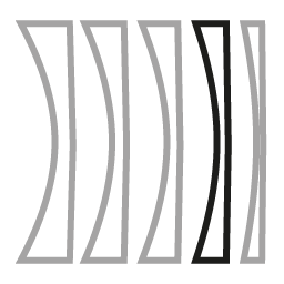 KayTran Eyewear’s 1.67 (very thin & light) lens is fourth in black among five concave outlines, others in gray.