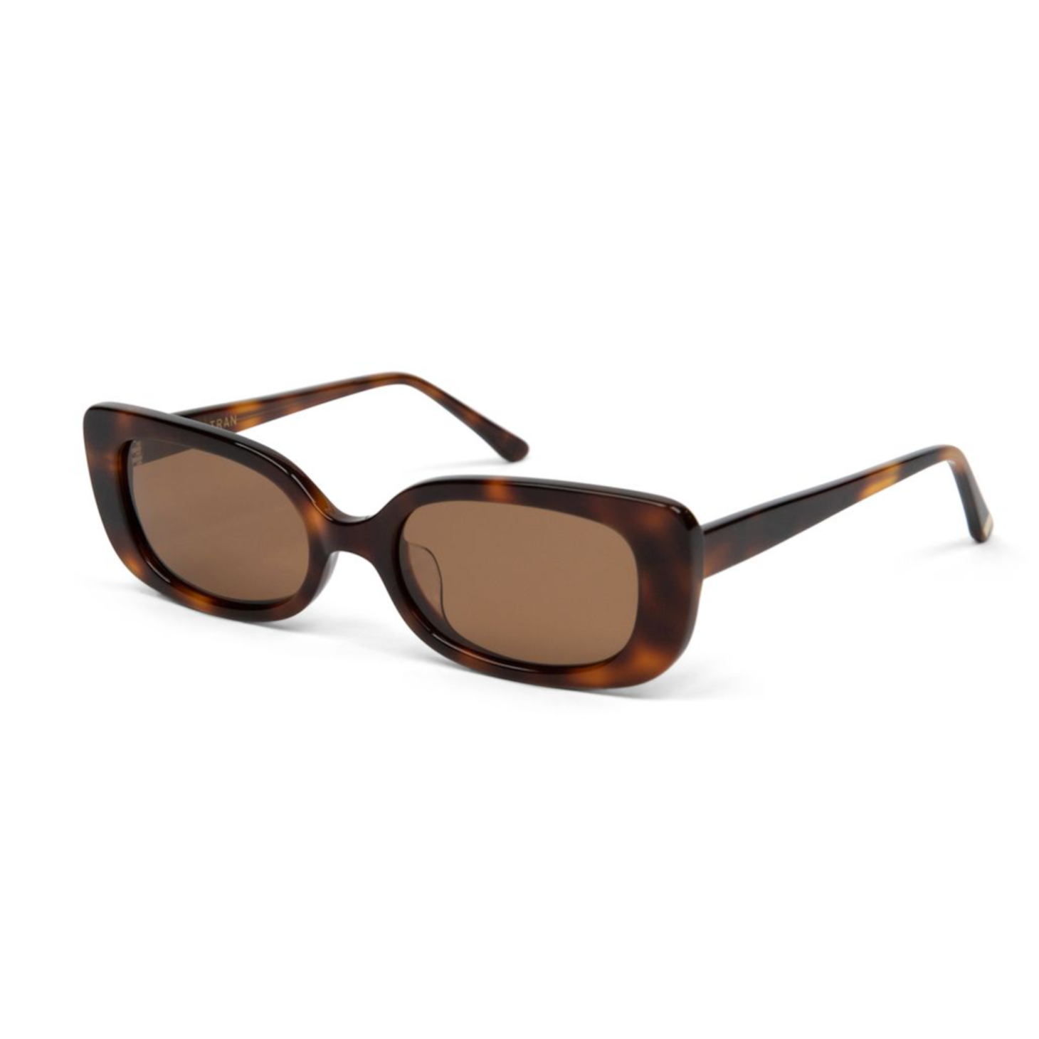 Billie - Lava Tortoise by KayTran Eyewear: brown rectangular sunglasses with tinted lenses on a white background.
