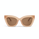 Arlo - Milky Blush cat-eye sunglasses by KayTran Eyewear with brown lenses and gold rivets, shown on white.