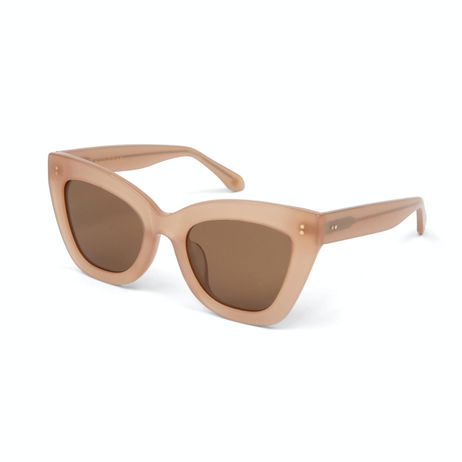 KayTran Eyewears Arlo - Milky Blush cat-eye sunglasses with brown lenses and thick frames on a white background.
